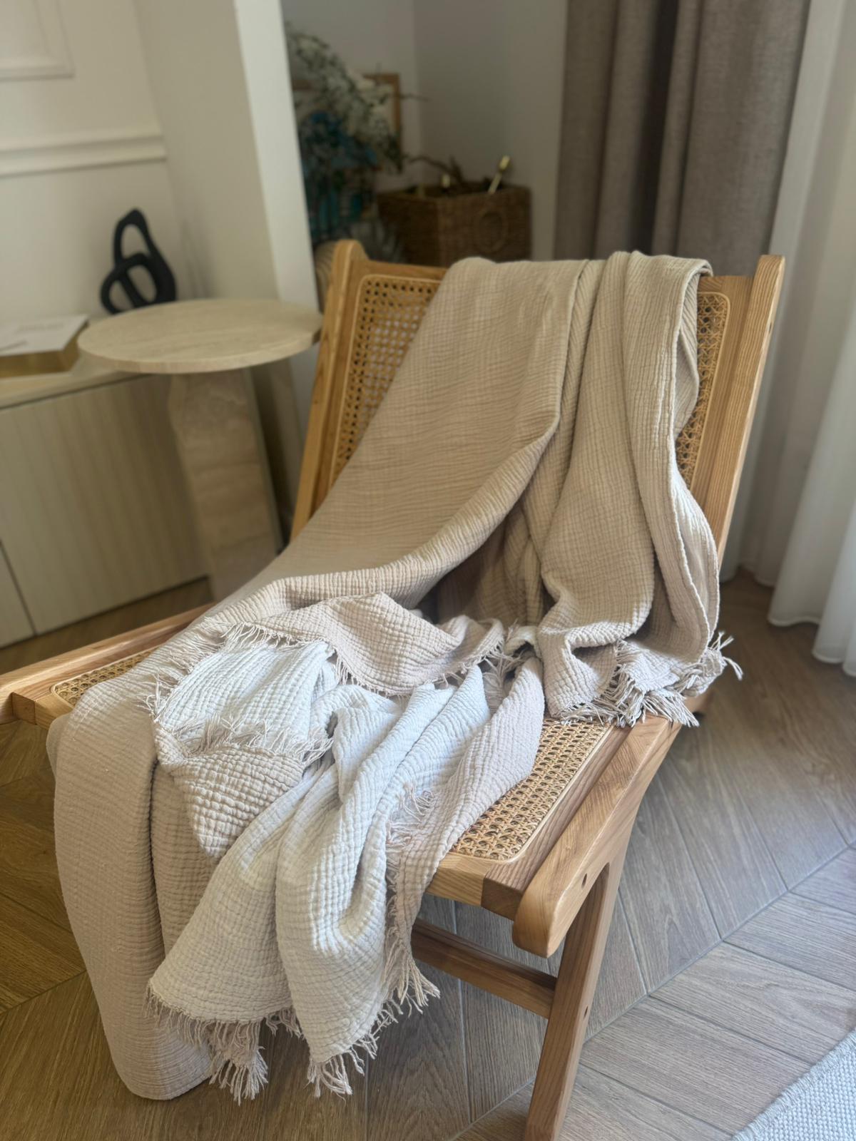 Muslin prekrivač/deka za bračni krevet (bež) - Slika 2